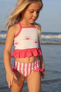 LB Girl's Swim Tankini Set (hot pink suns) FINAL SALE
