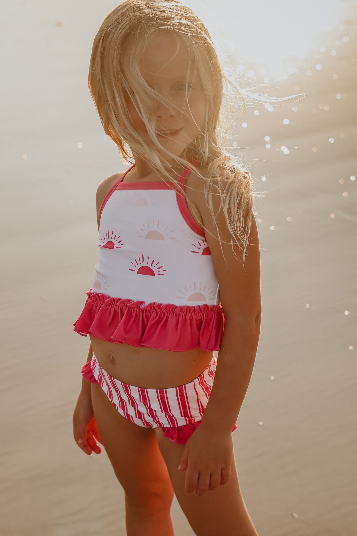 LB Girl's Swim Tankini Set (hot pink suns) FINAL SALE