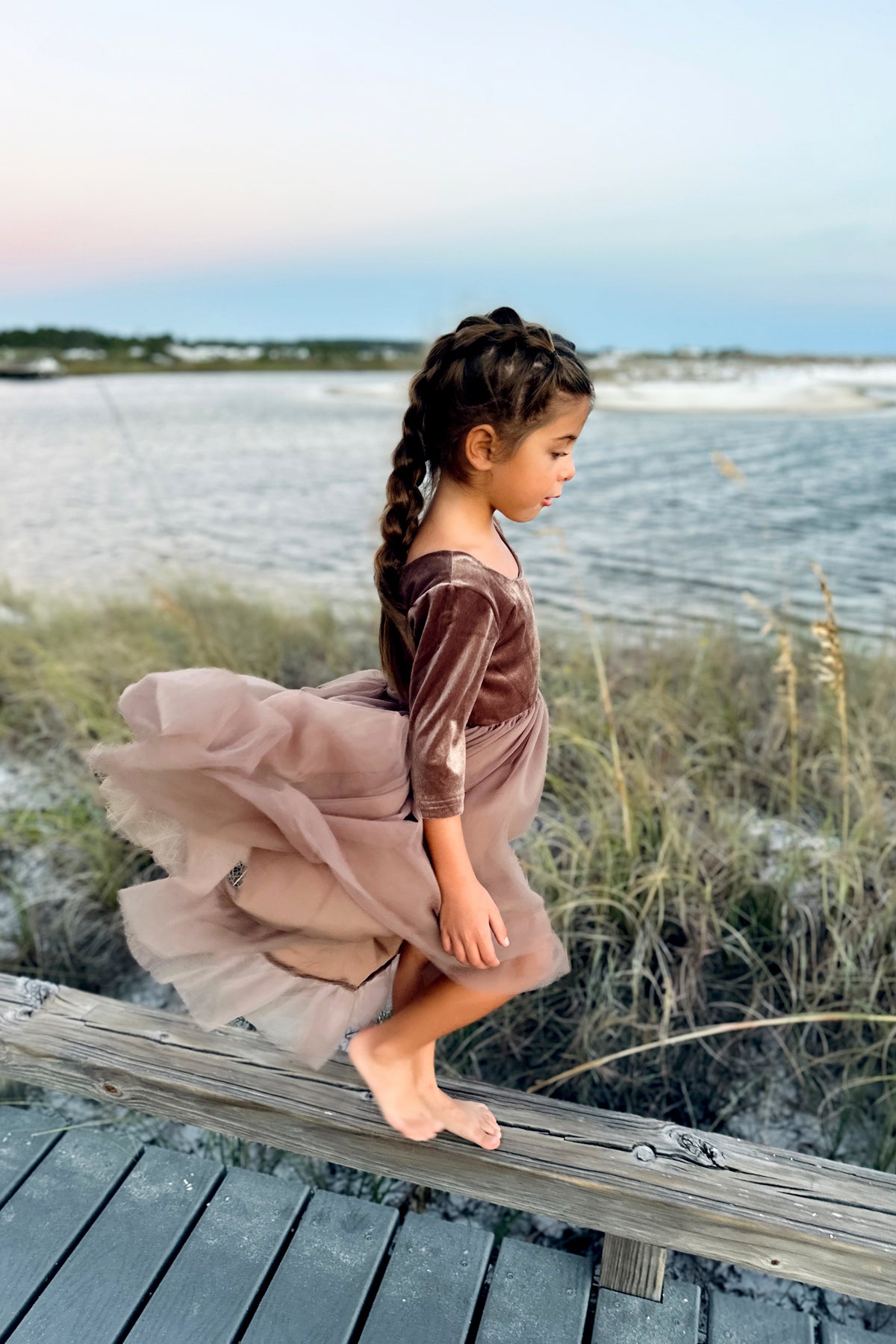 SS Girl's Dress Gracie Dress (mocha velvet tulle)