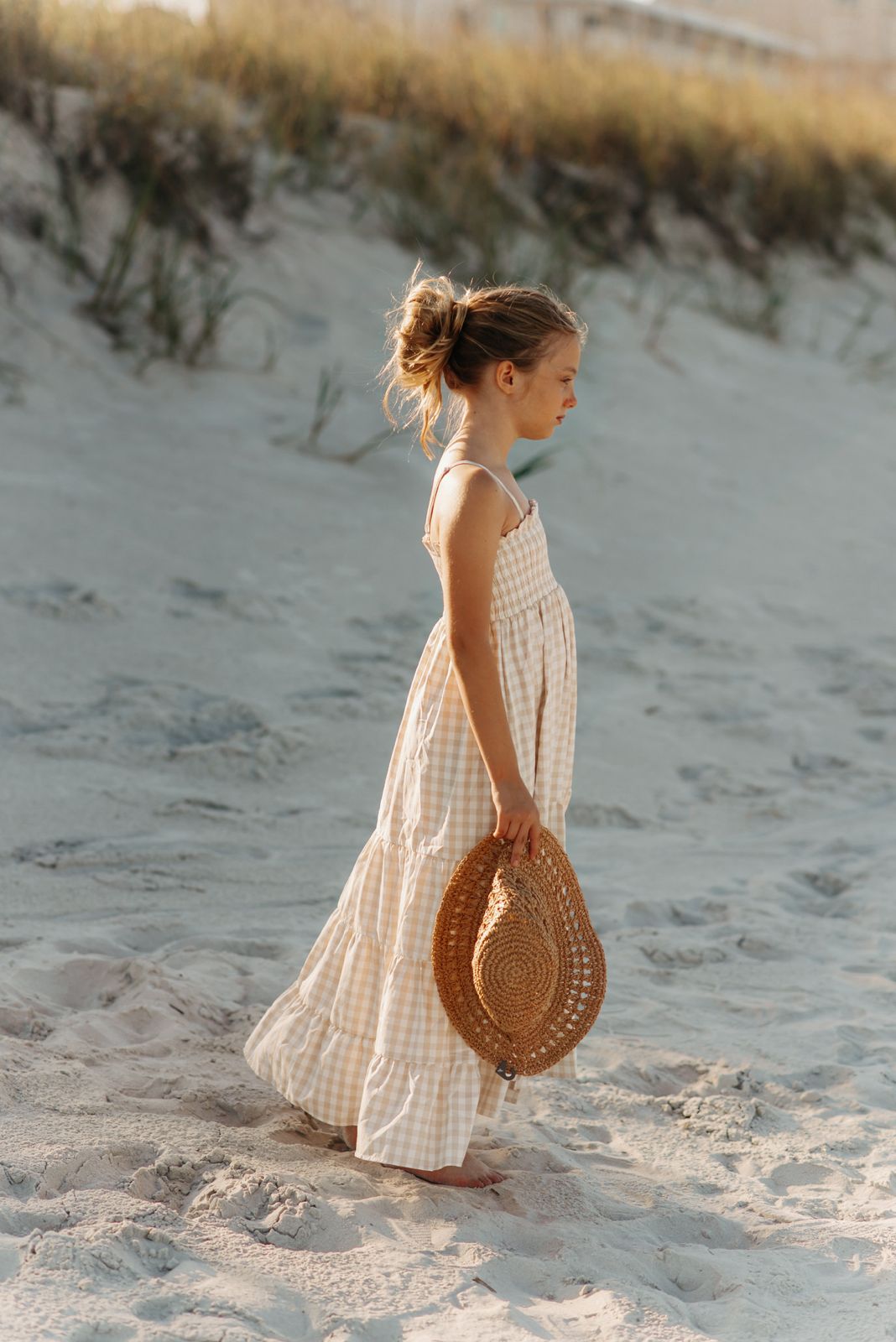 SS Girl's Dress Stella Maxi (tan gingham)