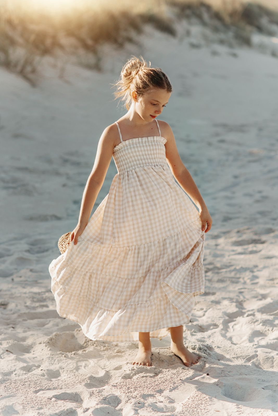 SS Girl's Dress Stella Maxi (tan gingham)