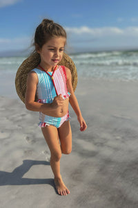 LB Girl's Swim Scoopback Set (rainbow stripe) FINAL SALE