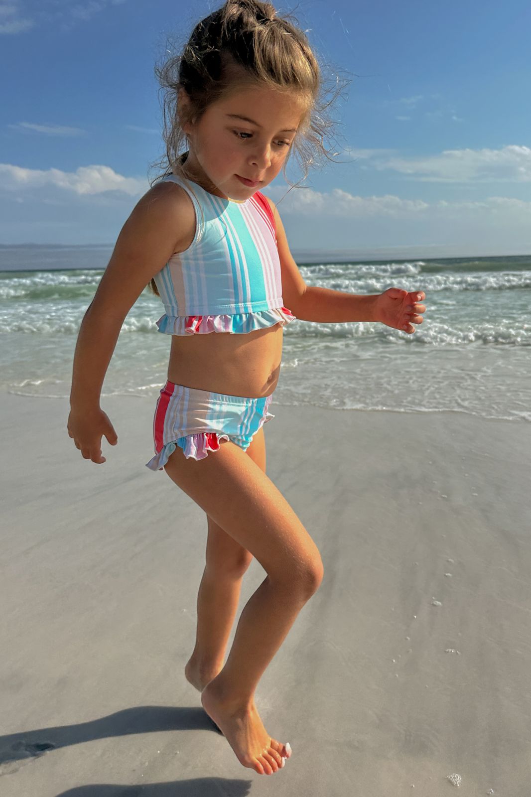 LB Girl's Swim Scoopback Set (rainbow stripe) FINAL SALE