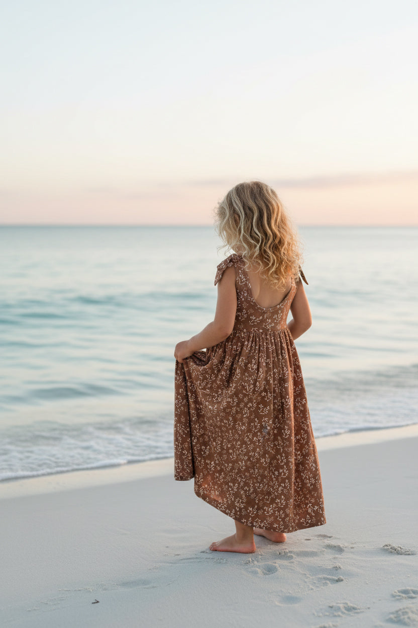 LB Girl's Dress Liza Maxi (cocoa sprigs) FINAL SALE