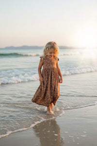 LB Girl's Dress Liza Maxi (cocoa sprigs) FINAL SALE