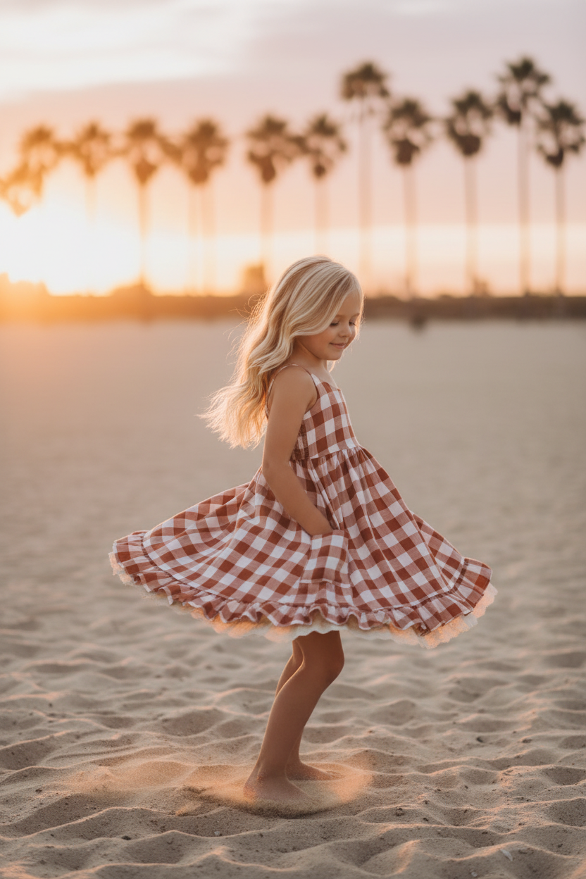 SS Girl's Dress Tilly Pocket Dress (mocha checkered)