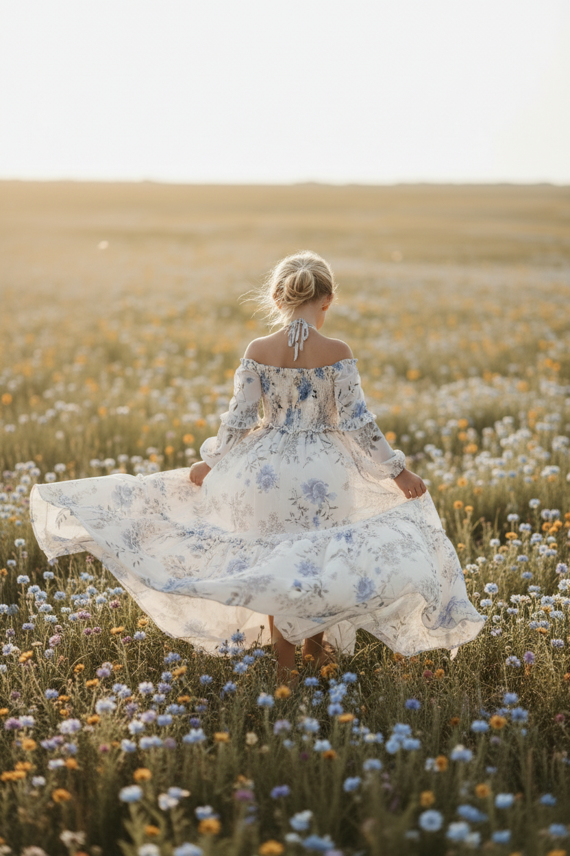 SS Girl's Dress Pippa Maxi (floral blue chiffon)