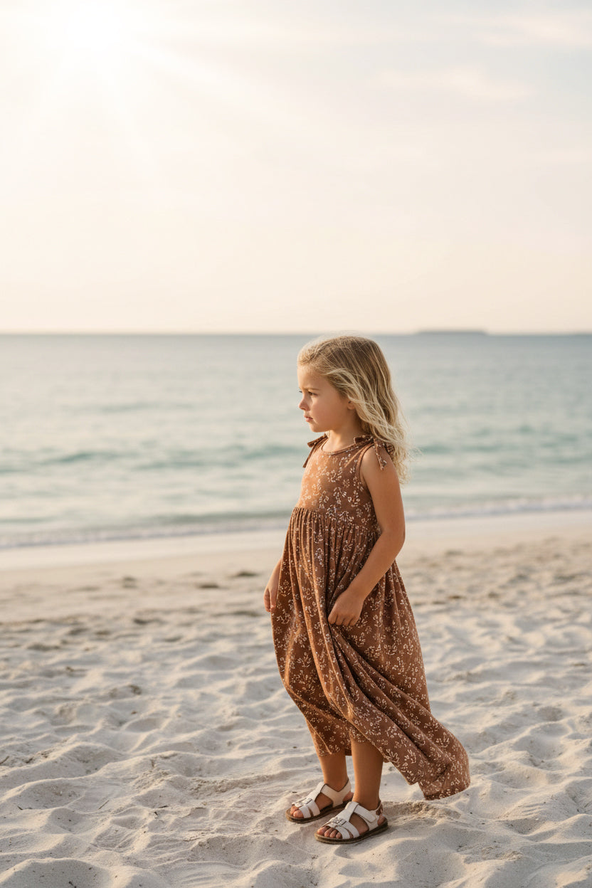 LB Girl's Dress Liza Maxi (cocoa sprigs) FINAL SALE