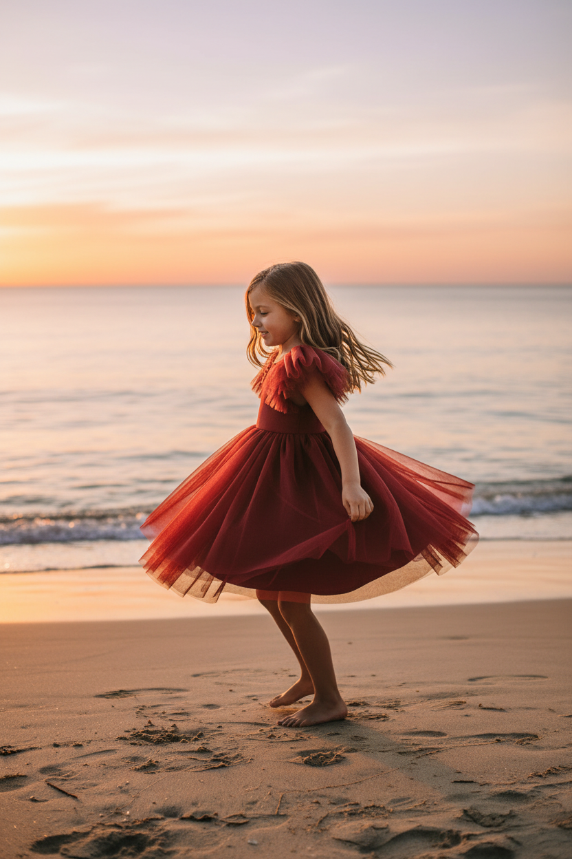 SS Girl's Dress Fawn Dress (venetian red tulle)