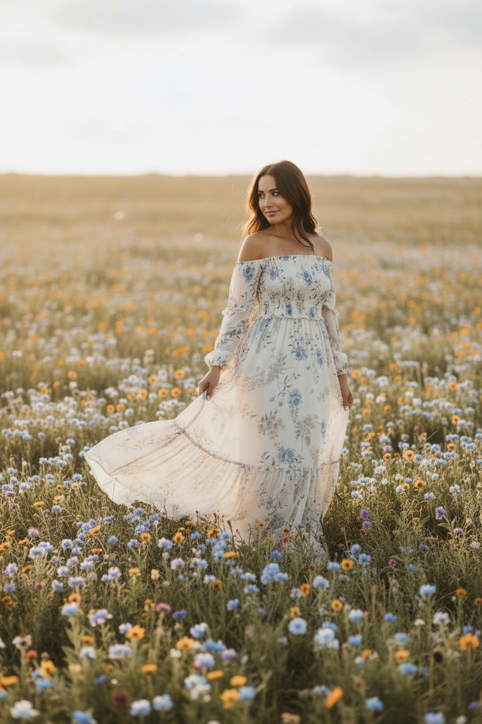 SS Women's Dress Women's Pippa Maxi (floral blue chiffon)