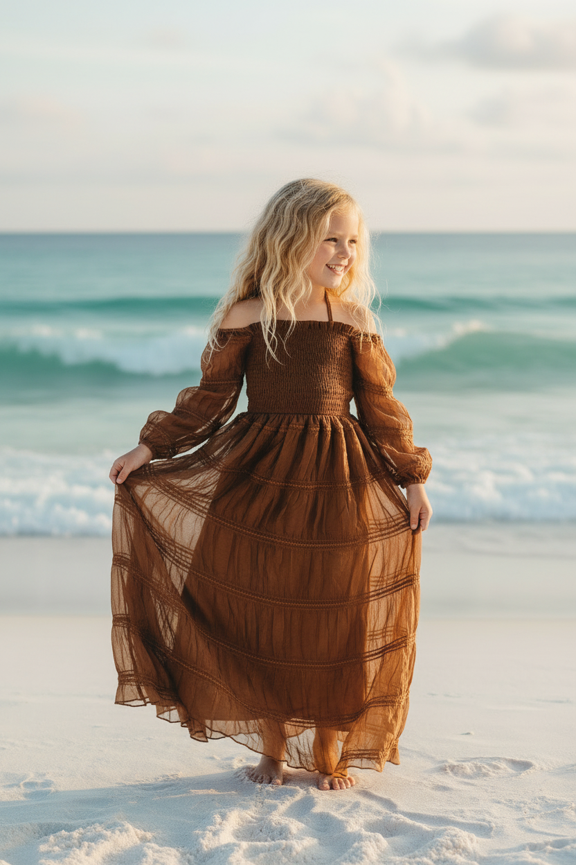 SS Girl's Dress Pippa Maxi (mocha chiffon)