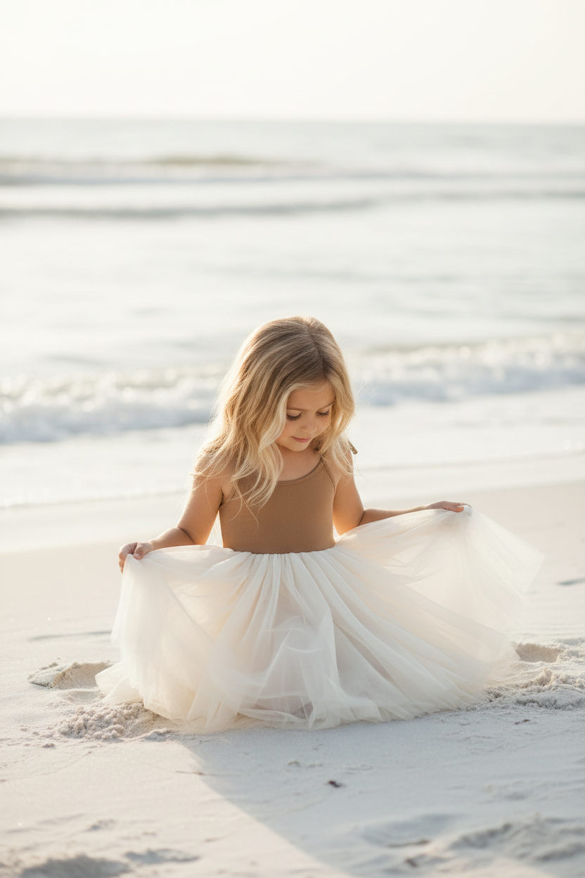 SS Girl's Dress Jodi Twirl (two-tone mocha tulle)