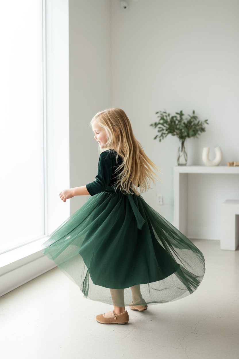 SS Girl's Dress Gracie Dress (forest velvet tulle)