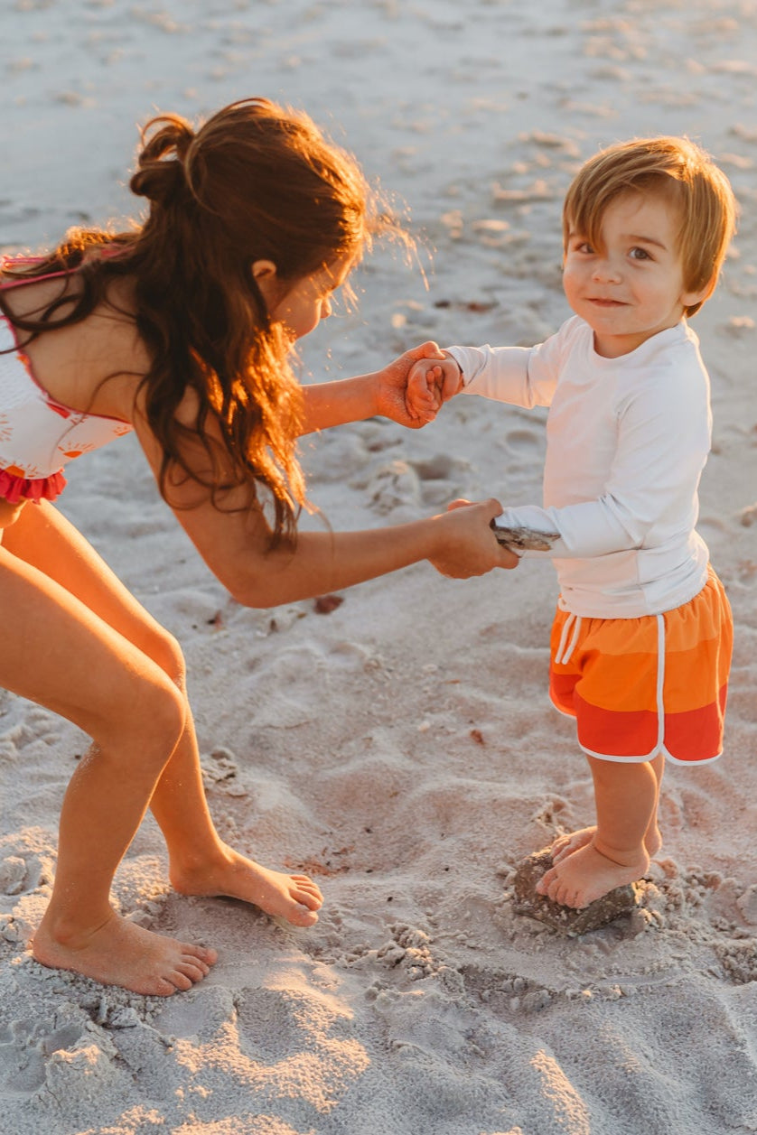 LB Boy's Swim Board Shorts (spice ombre stripe) FINAL SALE