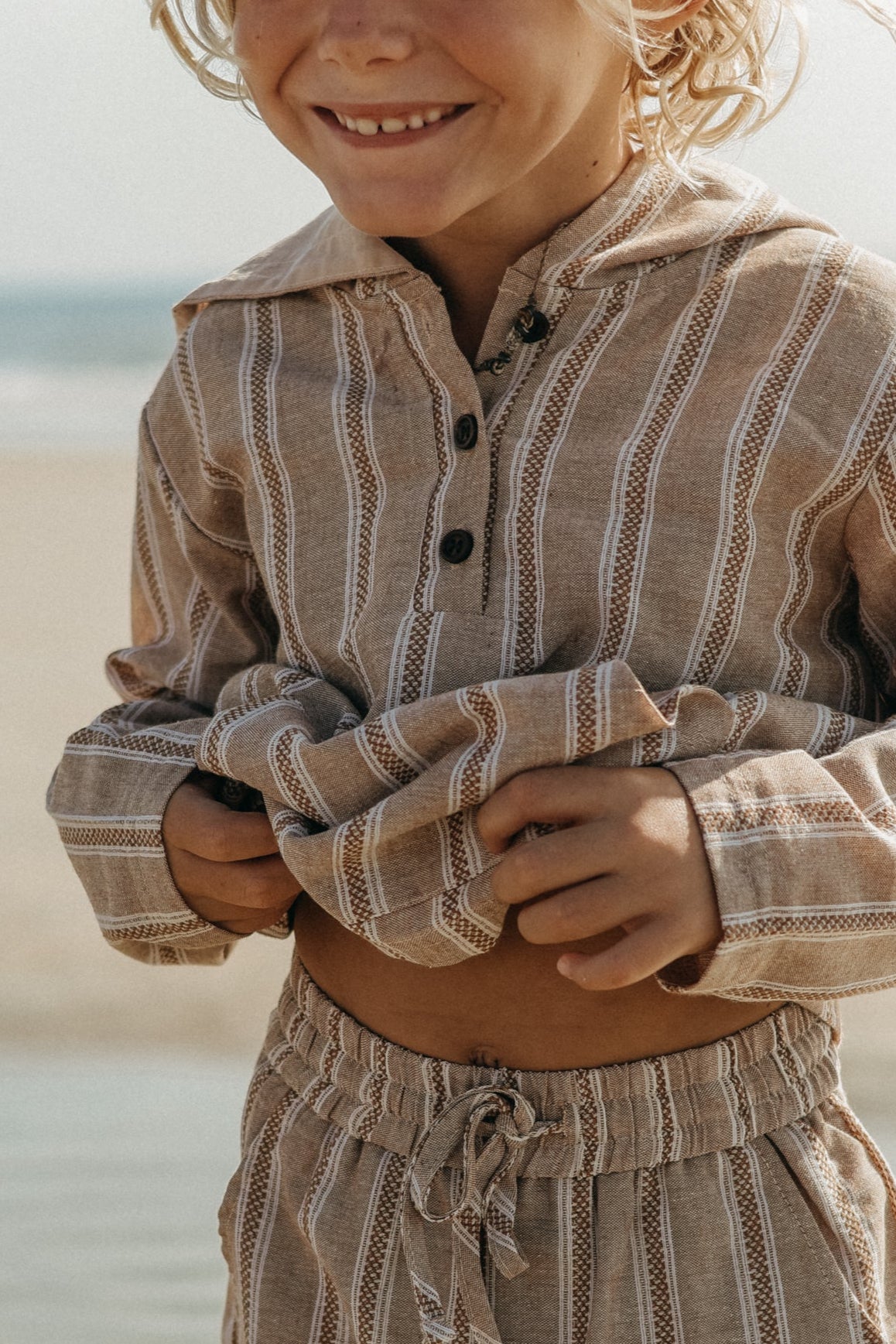 SS Boy's Bottoms Knox Shorts (mocha stripe linen)