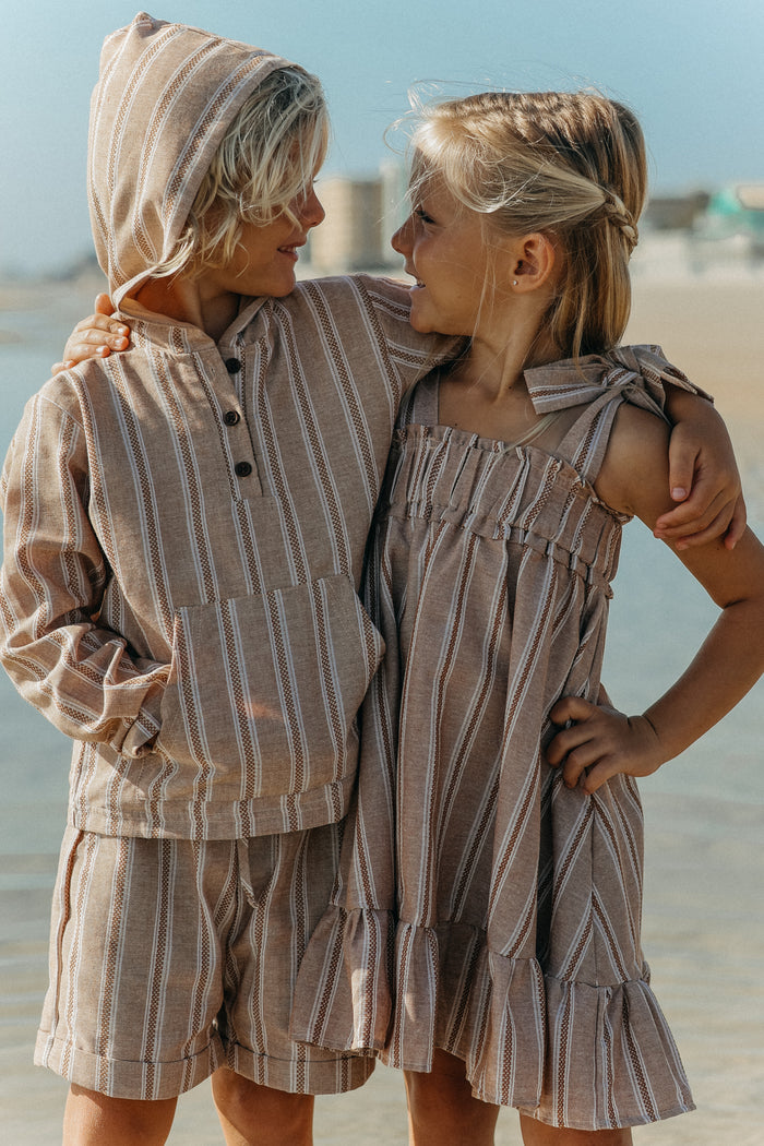 SS Boy's Bottoms Knox Shorts (mocha stripe linen)