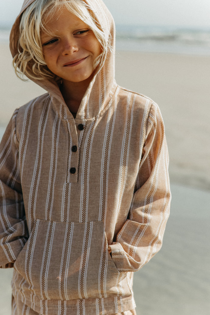 SS Boy's Top Knox Hoodie (mocha stripe linen)