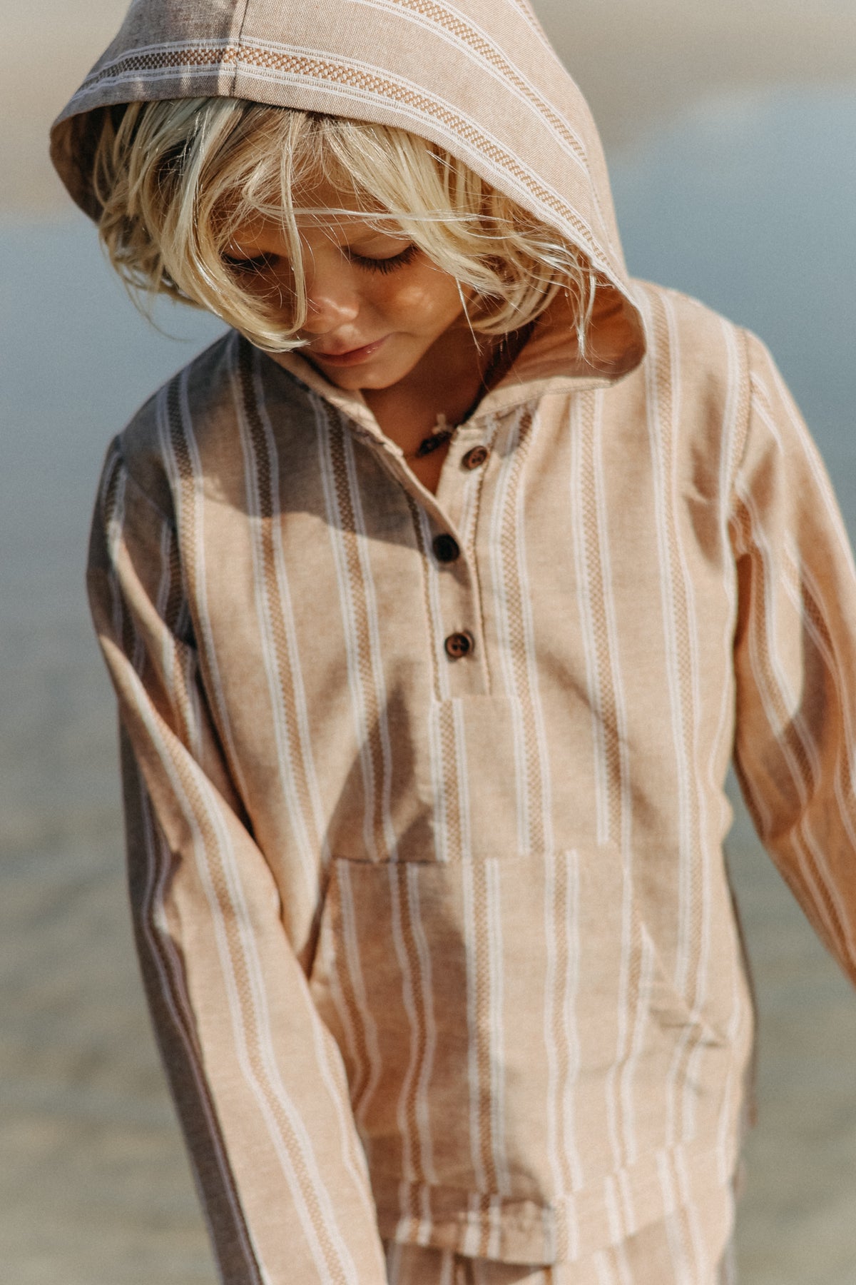 SS Boy's Top Knox Hoodie (mocha stripe linen)