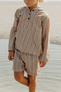 SS Boy's Top Knox Hoodie (mocha stripe linen)