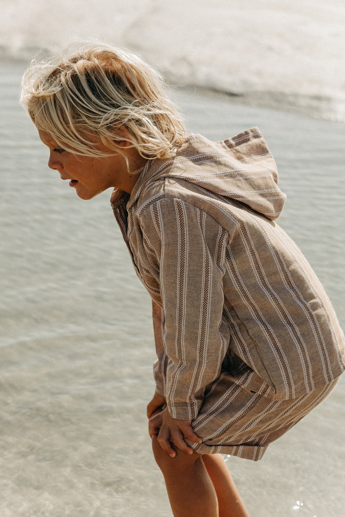 SS Boy's Top Knox Hoodie (mocha stripe linen)