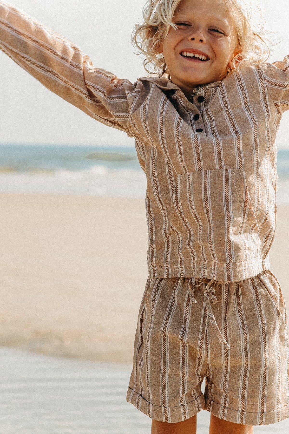 SS Boy's Bottoms Knox Shorts (mocha stripe linen)