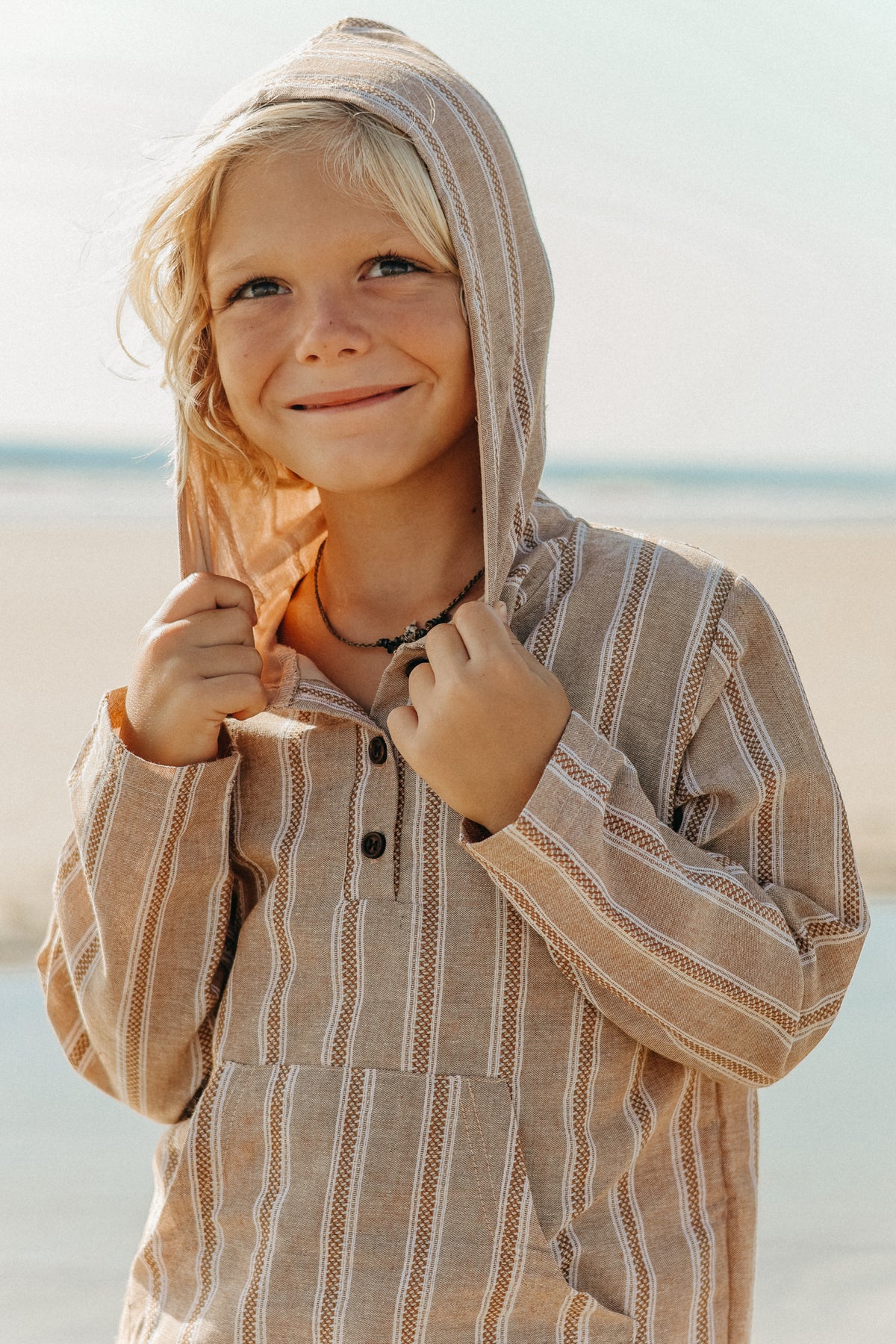 SS Boy's Top Knox Hoodie (mocha stripe linen)