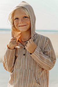 SS Boy's Top Knox Hoodie (mocha stripe linen)