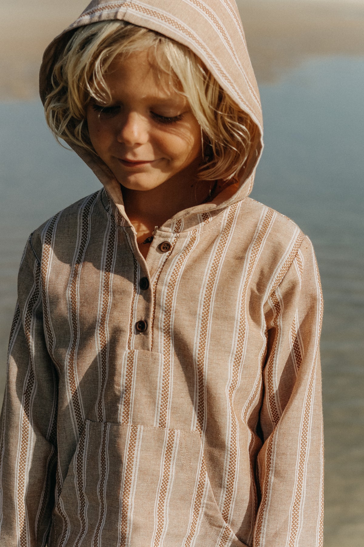 SS Boy's Top Knox Hoodie (mocha stripe linen)