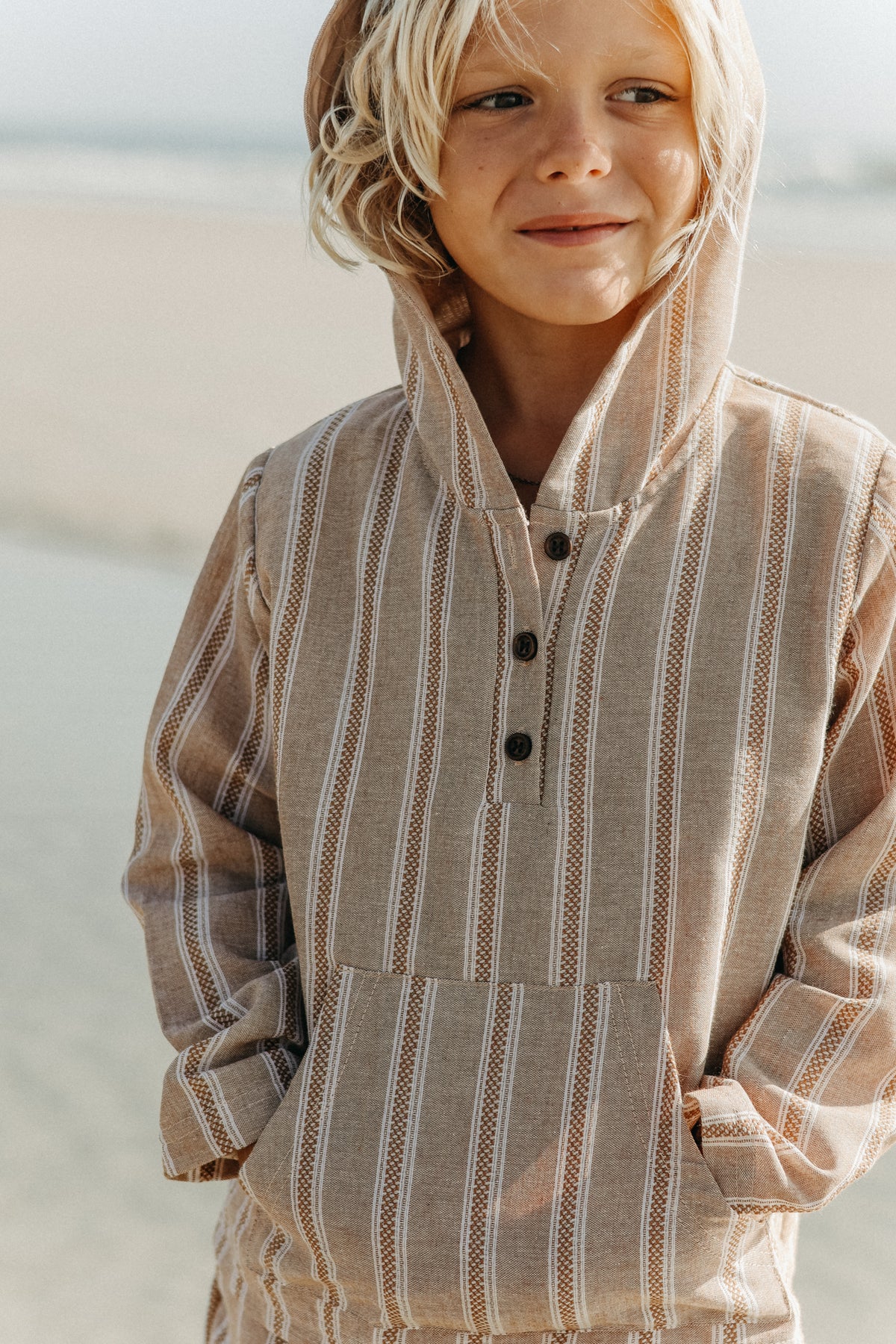 SS Boy's Top Knox Hoodie (mocha stripe linen)