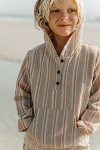 SS Boy's Top Knox Hoodie (mocha stripe linen)
