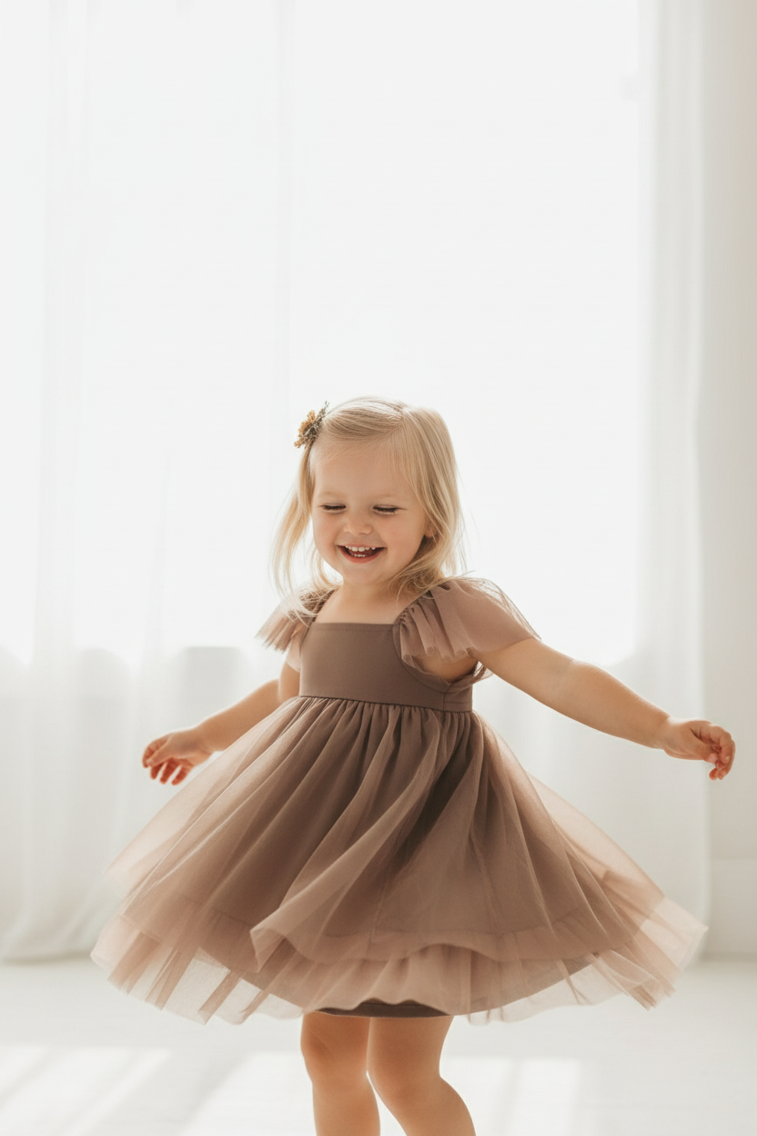 SS Girl's Dress Fawn Dress (mocha tulle)