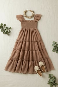 SS Girl's Dress Marabella Dress (mocha swiss dot)