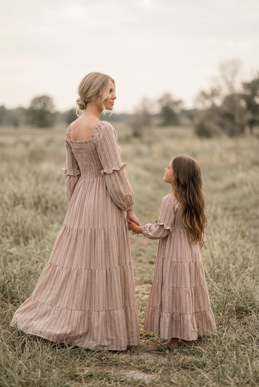 SS Girl's Dress Pippa Maxi (mocha stripe)