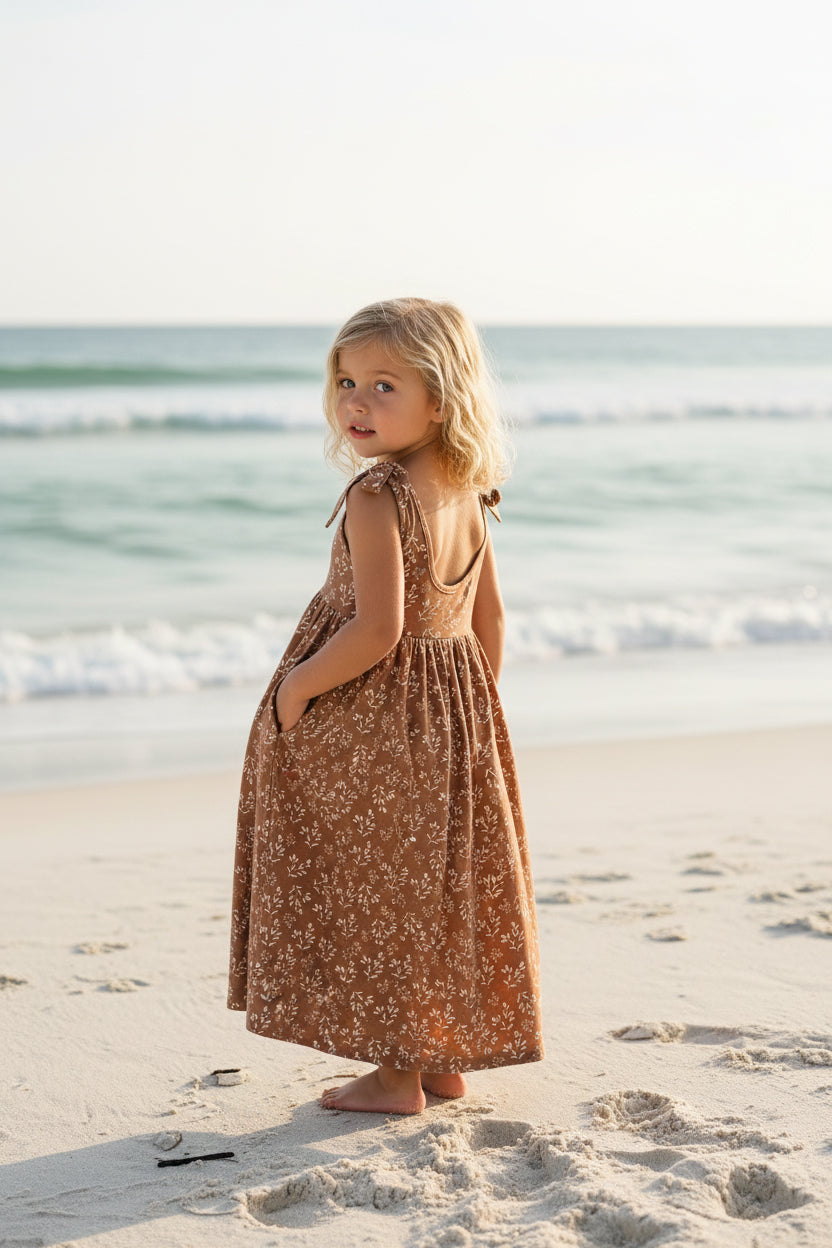 LB Girl's Dress Liza Maxi (cocoa sprigs) FINAL SALE