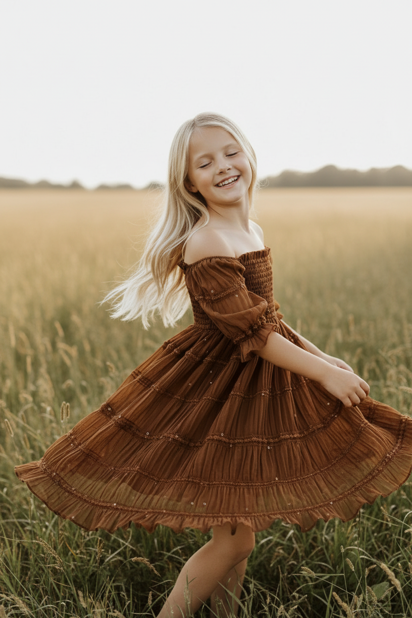 SS Girl's Dress Karina Dress (mocha chiffon)