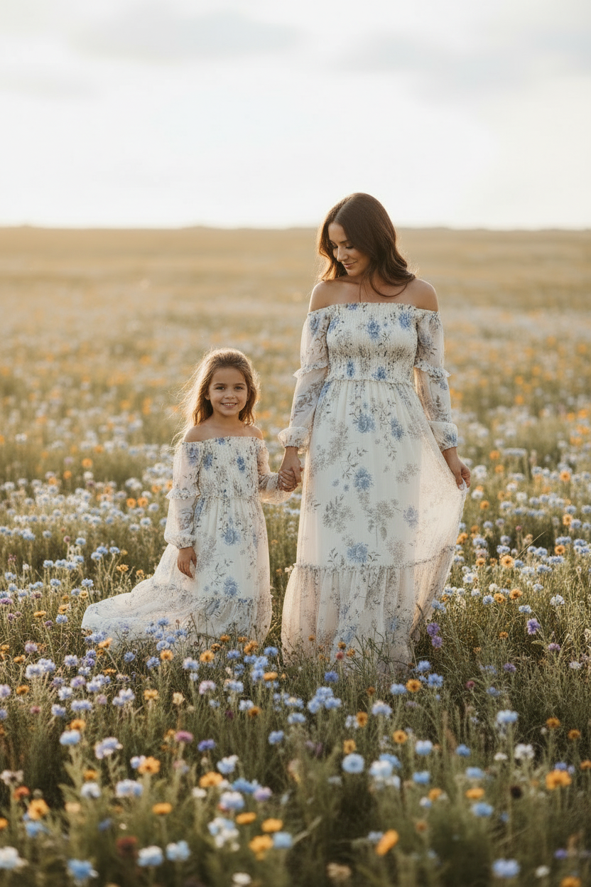 SS Girl's Dress Pippa Maxi (floral blue chiffon)