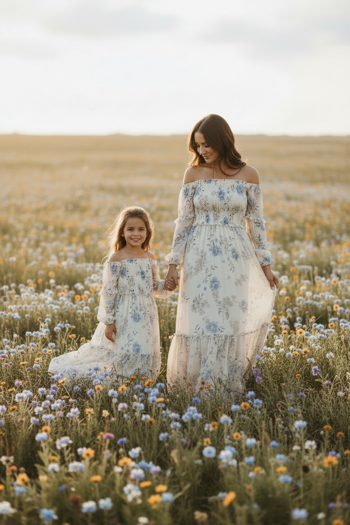 SS Girl's Dress Pippa Maxi (floral blue chiffon)