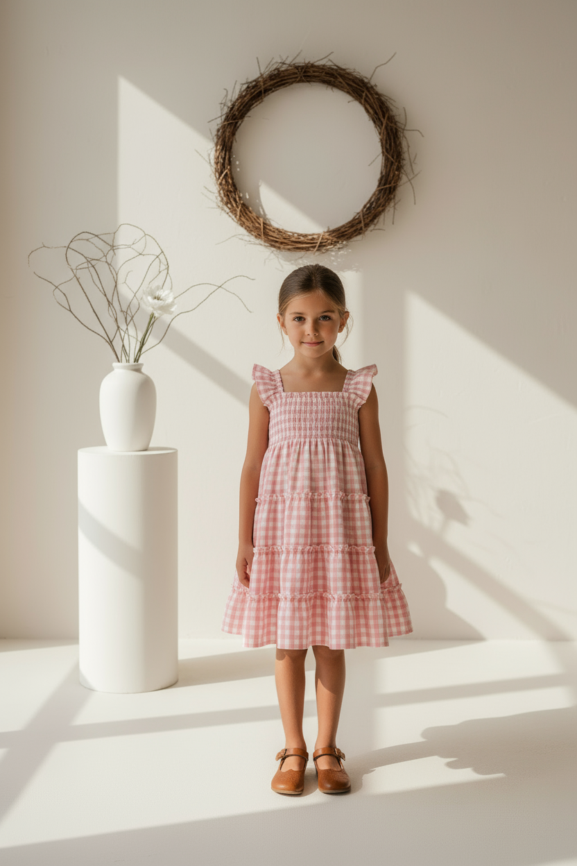 SS Girl's Dress Pia Dress (pink gingham)
