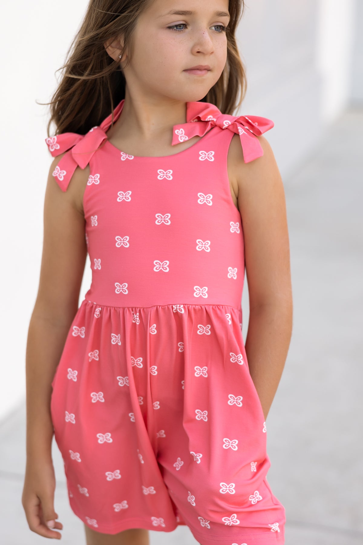 LB Girl's Romper Rita Shortie Romper (pink butterfly) FINAL SALE