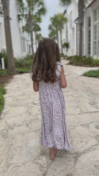 Video of girl wearing Indie Blue Liza Dress Windblown Floral