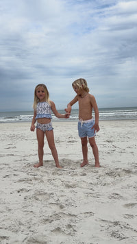 Video of Indie Blue Boys Surf Shorts in Bluebell with Matching Bluebell Set for Girls