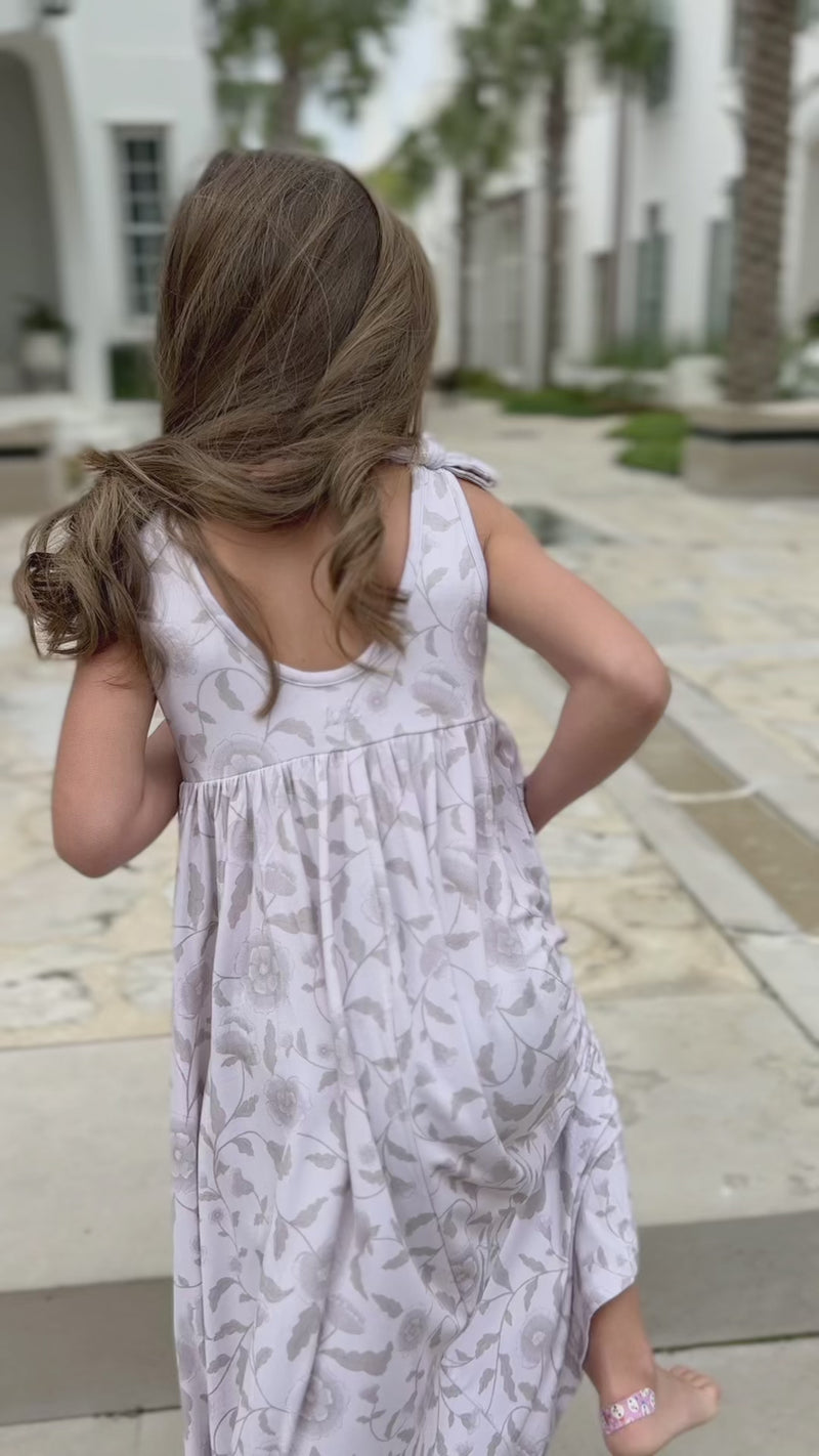 VIdeo of girl wearing Indie Blue Liza Maxi in Windblown Floral print
