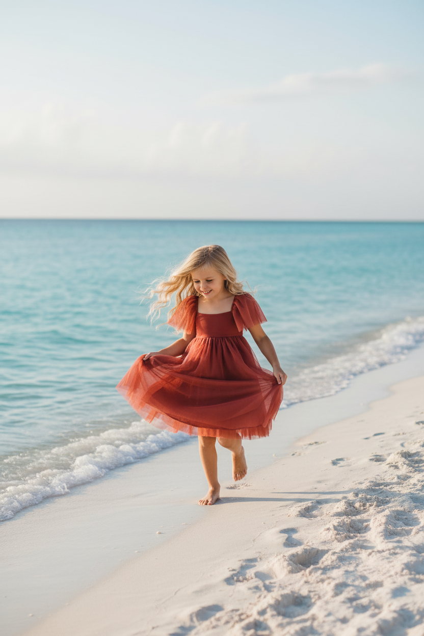 SS Girl's Dress Fawn Dress (venetian red tulle)