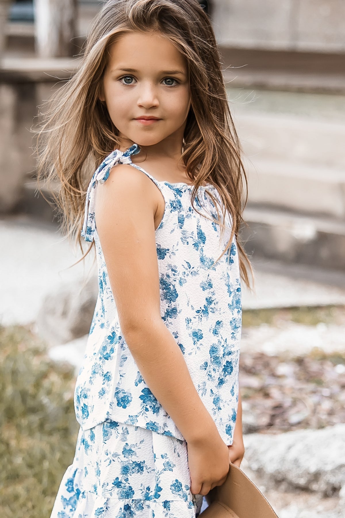 SS Girl's Top Kiera Top (sapphire floral) FINAL SALE