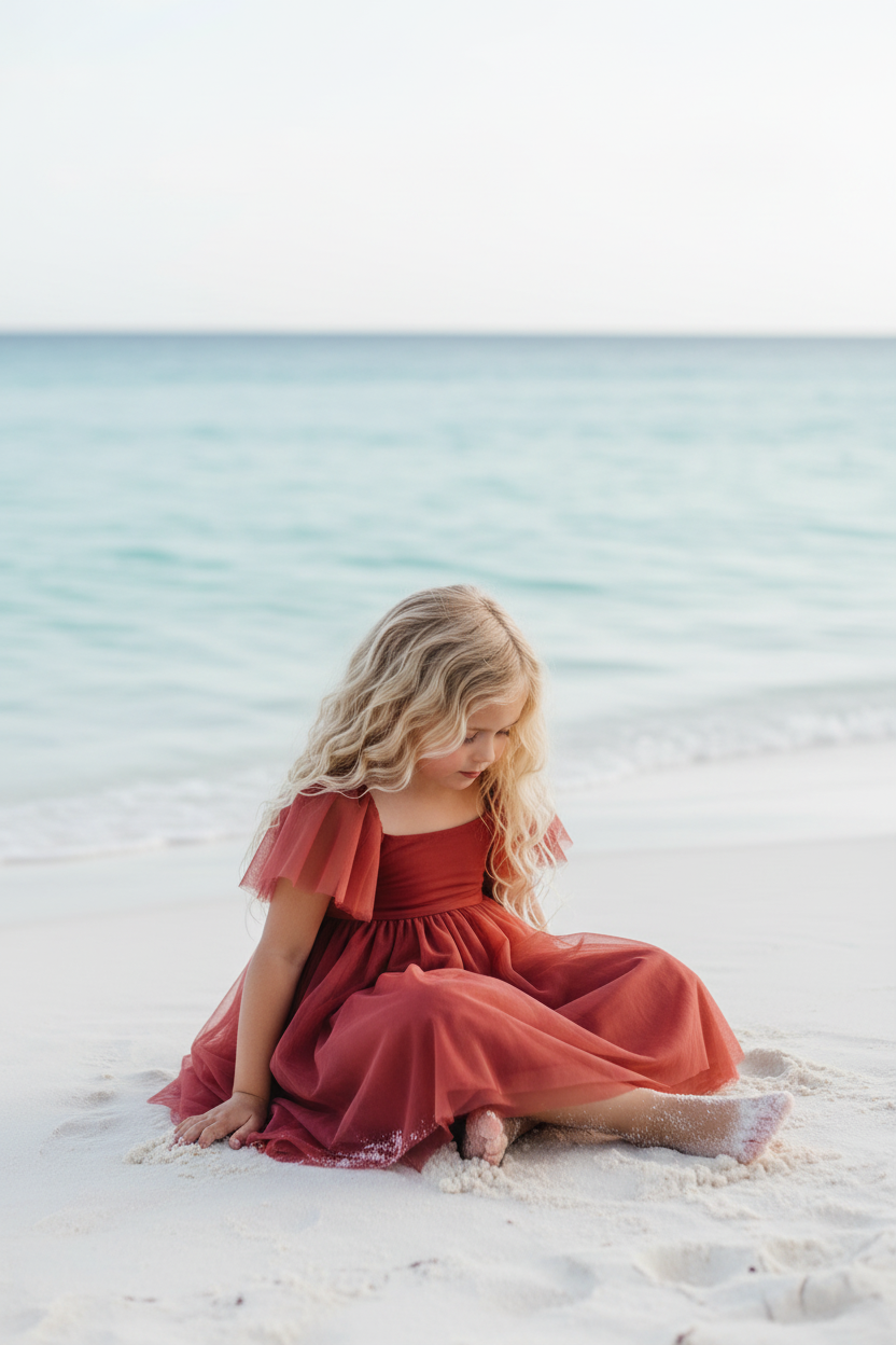 SS Girl's Dress Fawn Dress (venetian red tulle)