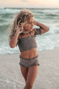 LB Girl's Swim Smocked Sleeve Set (ash)