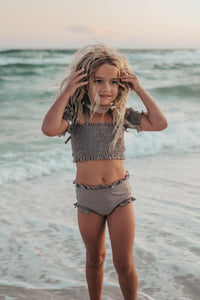LB Girl's Swim Smocked Sleeve Set (ash)
