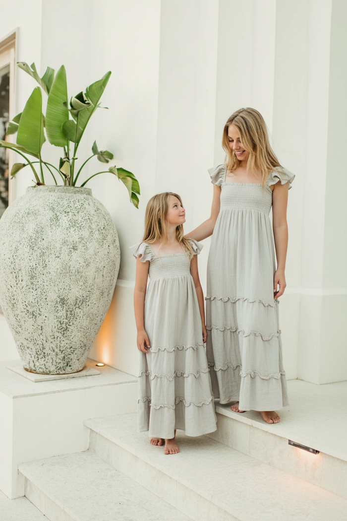 SS Girl's Dress Marabella Dress (soft gray muslin) SALE