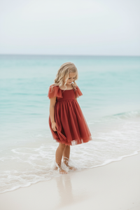 SS Girl's Dress Fawn Dress (venetian red tulle)