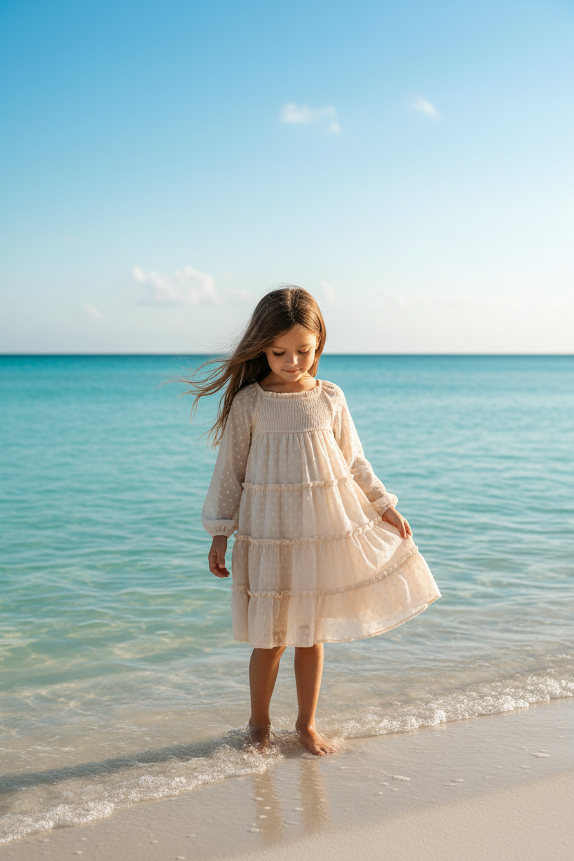 SS Girl's Dress Nora Dress (natural swiss dot)